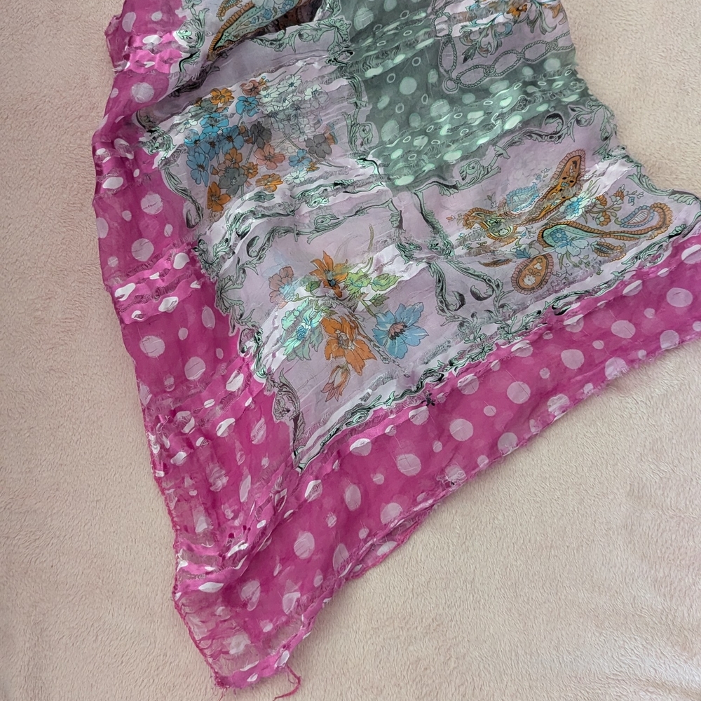 Pink and Green Patterned Scarf